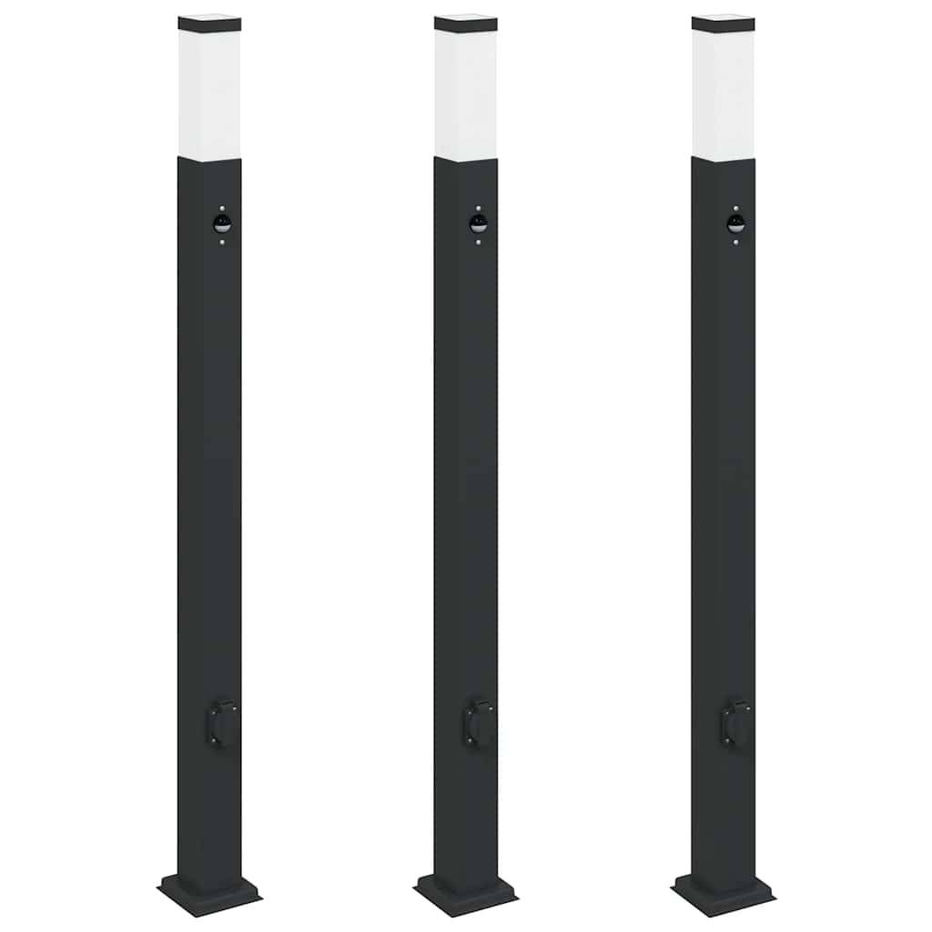 vidaXL Pollerleuchten mit Sensor&Steckdose 3 Stk. 110 cm Schwarz IP44