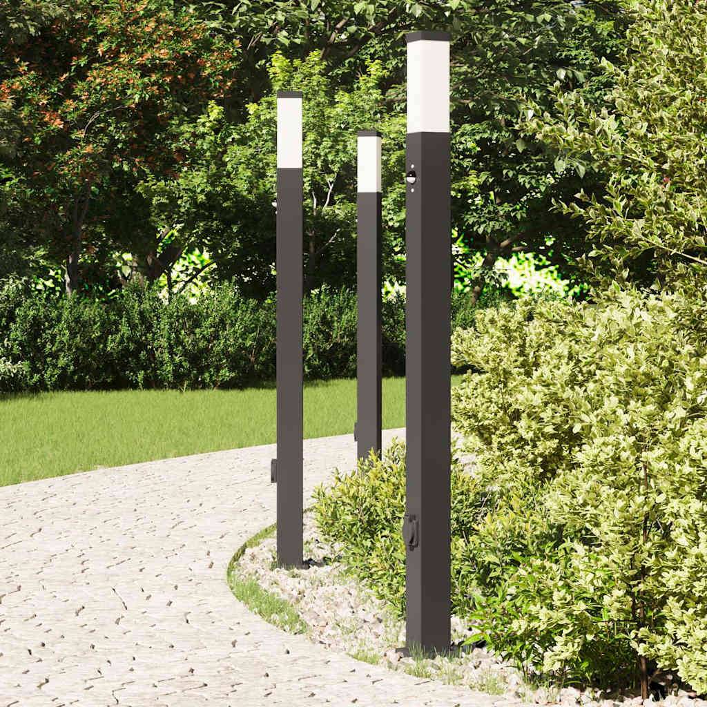 vidaXL Pollerleuchten mit Sensor&Steckdose 3 Stk. 110 cm Schwarz IP44