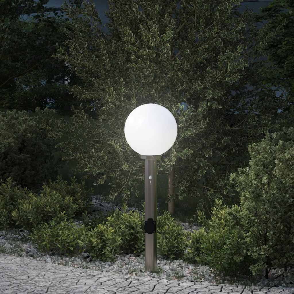 vidaXL Pollerleuchte mit Sensor&Steckdose 80 cm Edelstahl IP44