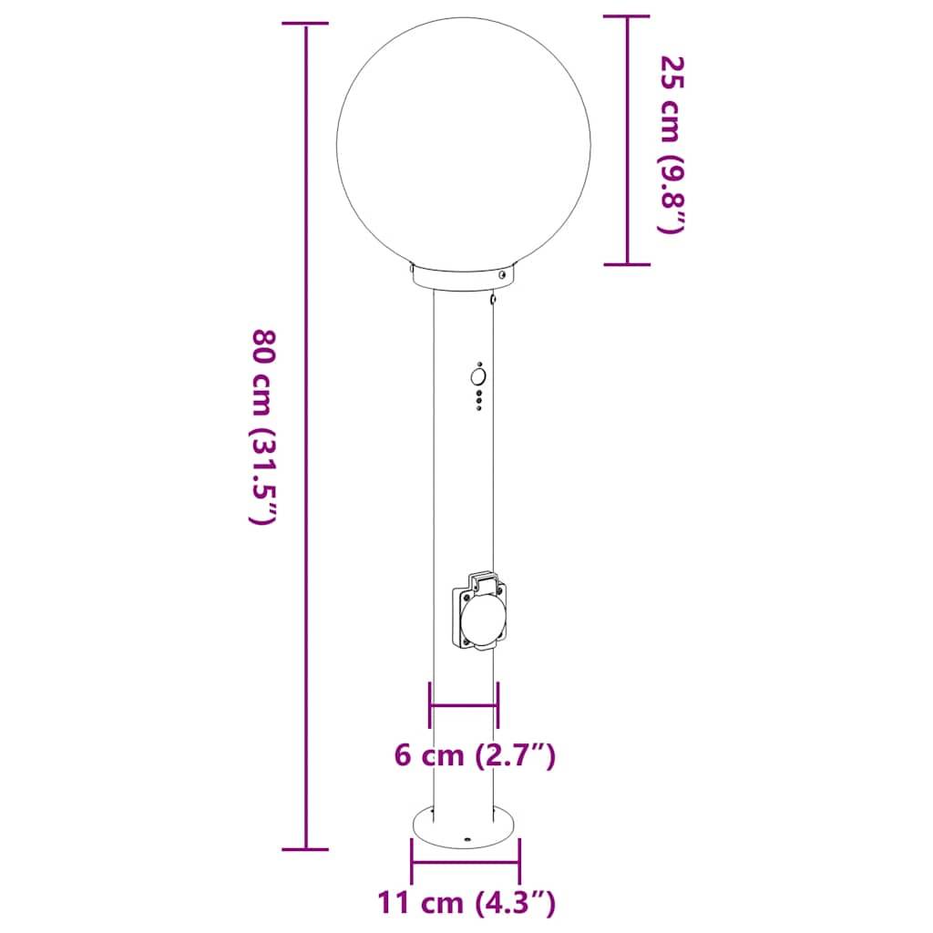 vidaXL Pollerleuchte mit Sensor&Steckdose 80 cm Edelstahl IP44
