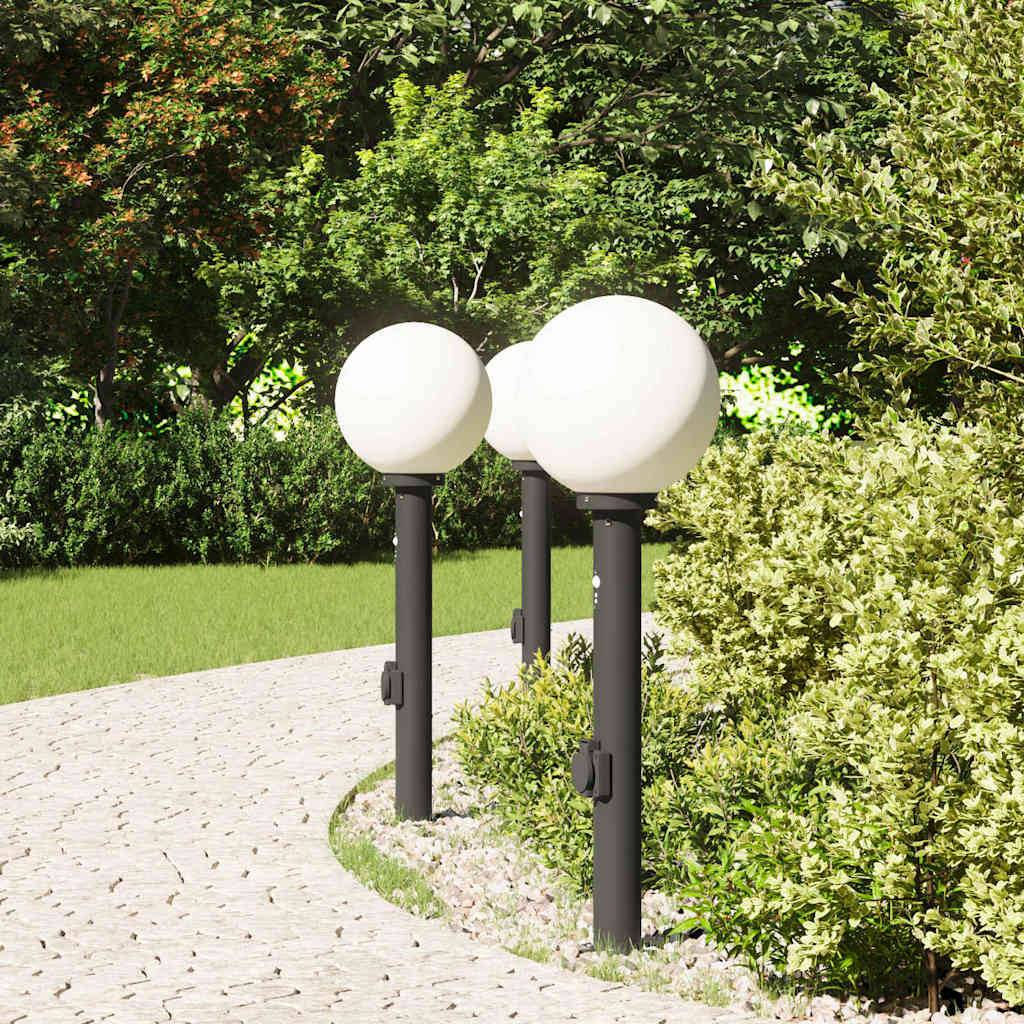 vidaXL Pollerleuchten mit Sensor&Steckdose 3 Stk. 80 cm Schwarz IP44