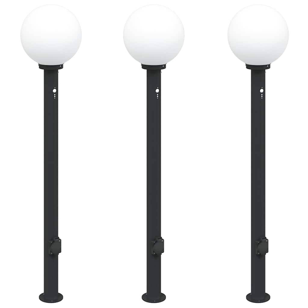 vidaXL Pollerleuchten mit Sensor und Steckdose 3 Stk. 120 cm Schwarz IP44