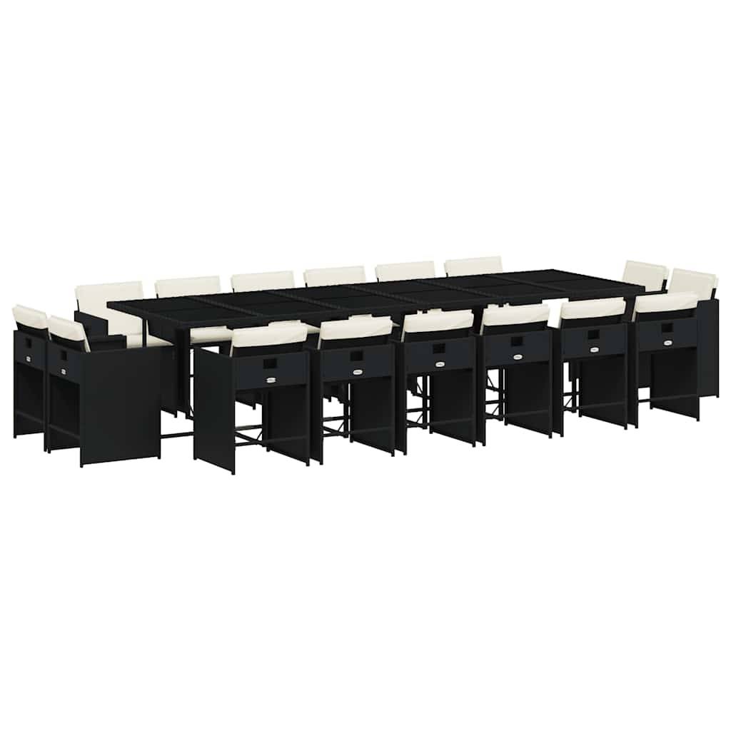 vidaXL 17-tlg. Garten-Essgruppe mit Kissen Schwarz Poly Rattan