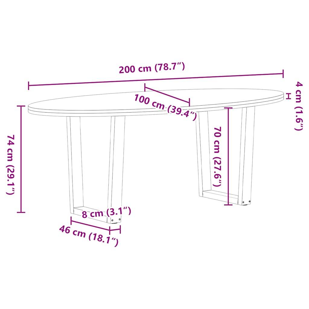 vidaXL Esstisch Hellbraun 200x100x74 cm Massivholz Eiche Oval