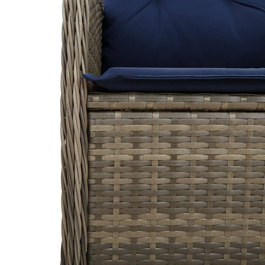 vidaXL Gartenstühle Verstellbar 2 Stk. mit Kissen Grau Poly Rattan