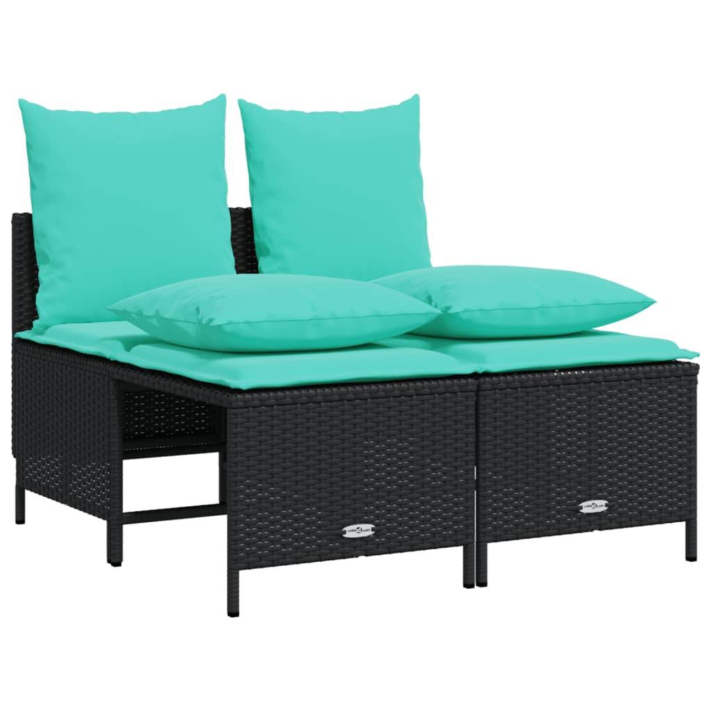 vidaXL 4-teiliges Gartensofa-Set mit Kissen, schwarzes Polyrattan