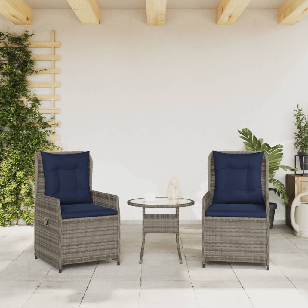vidaXL Liegende Gartenstühle 2 Stk. Grau Poly Rattan
