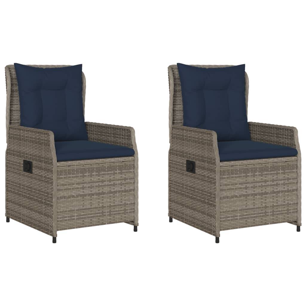 vidaXL Liegende Gartenstühle 2 Stk. Grau Poly Rattan
