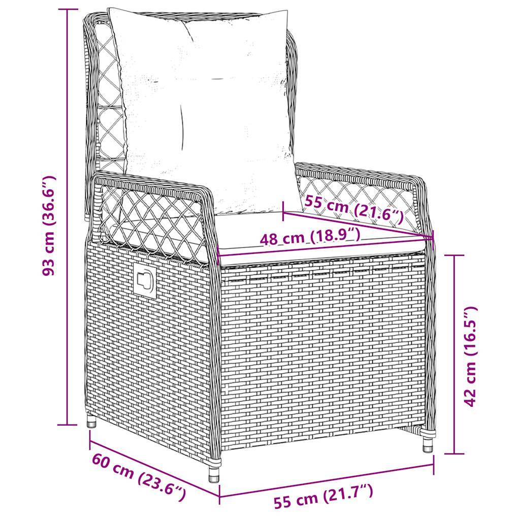 vidaXL Liegende Gartenstühle 2 Stk. Grau Poly Rattan
