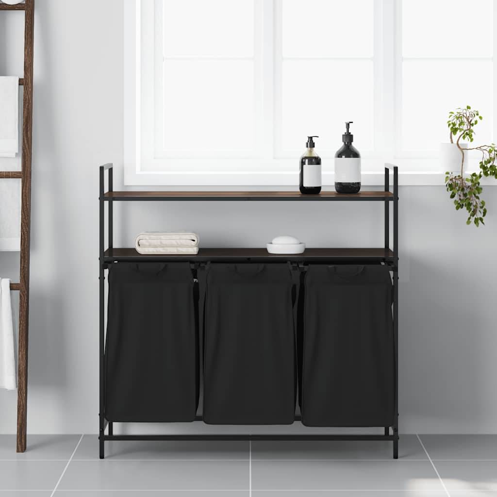 vidaXL Wäschekorb 3 Fächer mit Ablagen Braune Eiche