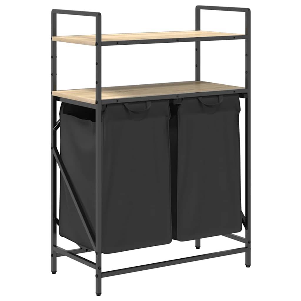 vidaXL Wäschekorb 2 Fächer mit Ablagen Sonoma Eiche