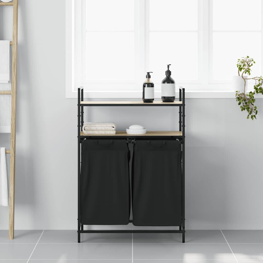 vidaXL Wäschekorb 2 Fächer mit Ablagen Sonoma Eiche