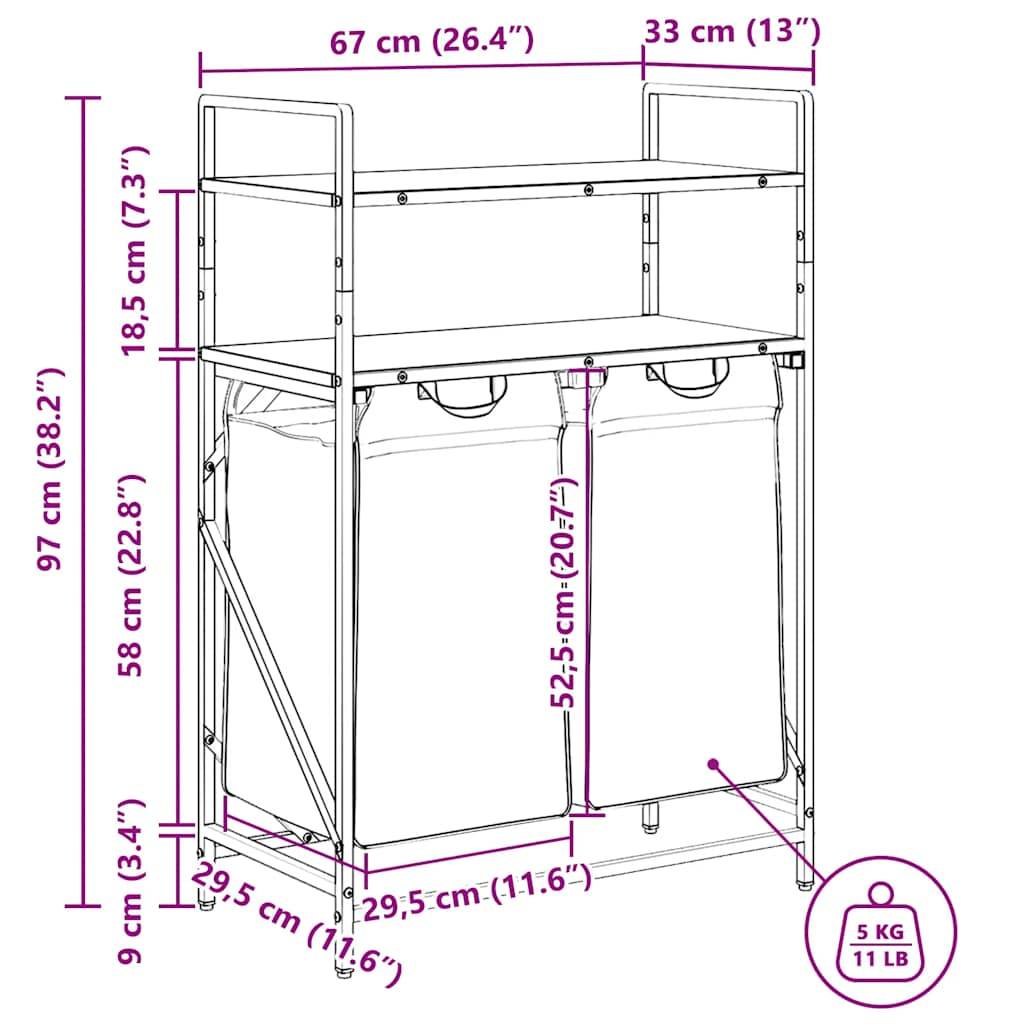vidaXL Wäschekorb 2 Fächer mit Ablagen Sonoma Eiche