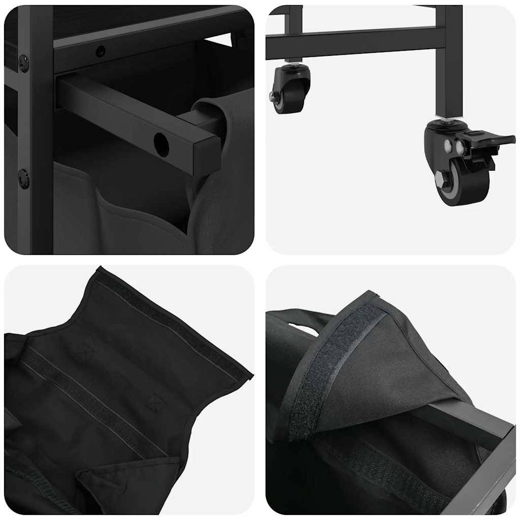 vidaXL Wäschekorb 3 Fächer mit Rädern Schwarze Eiche