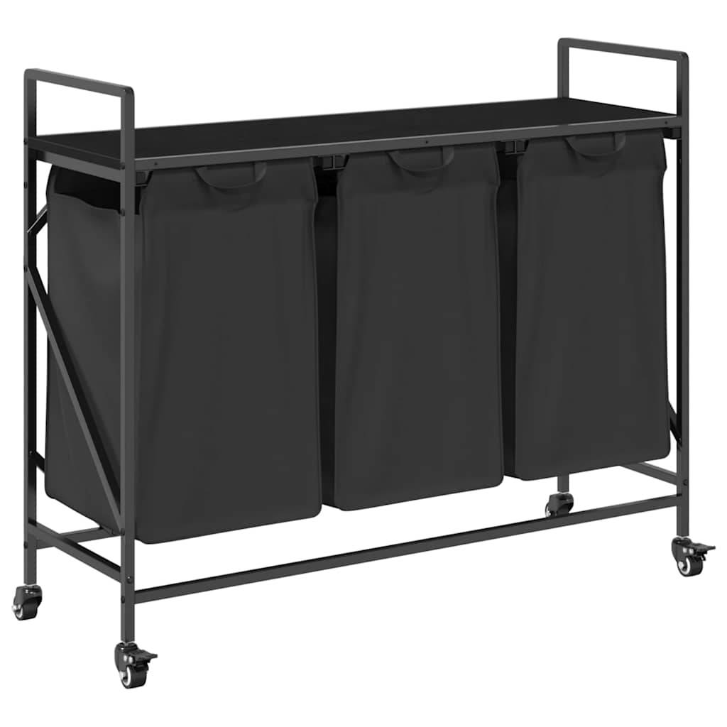 vidaXL Wäschekorb 3 Fächer mit Rädern Schwarze Eiche