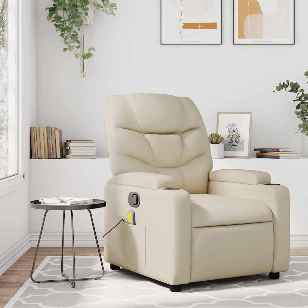 vidaXL Massagesessel mit Relaxfunktion, Kunstleder, Creme