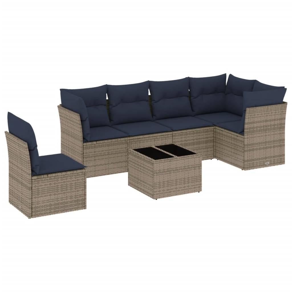 vidaXL 7-teiliges Gartensofa-Set mit Kissen, grau, Polyrattan