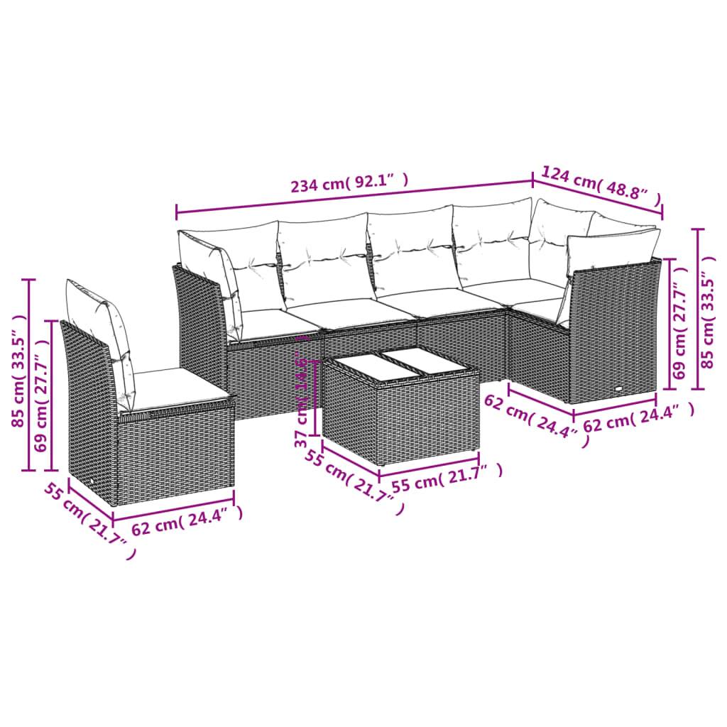 vidaXL 7-teiliges Gartensofa-Set mit Kissen, grau, Polyrattan