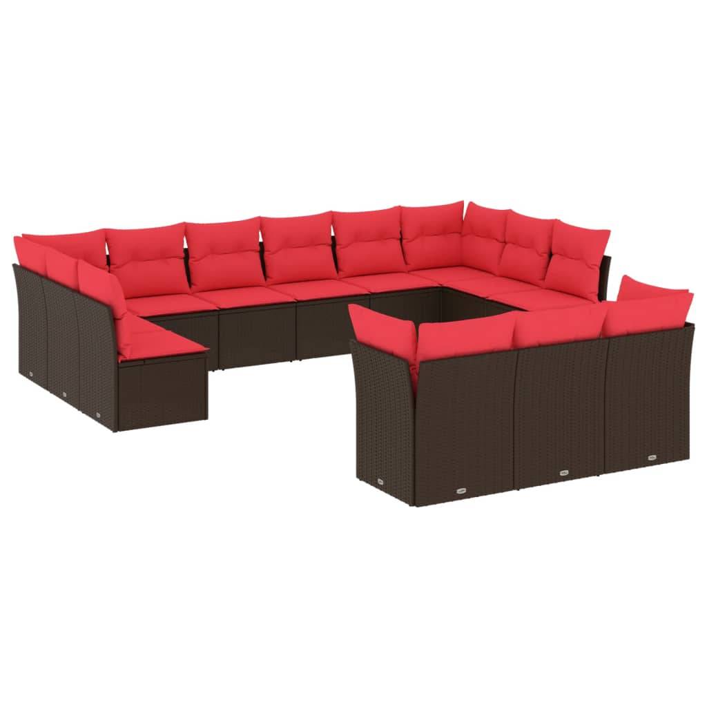 vidaXL 13-teiliges Gartensofa-Set mit Kissen, braun, Polyrattan