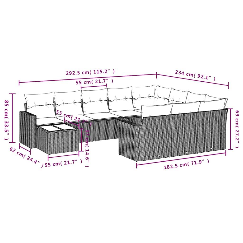 vidaXL 11-teiliges Gartensofa-Set mit Kissen, schwarzes Polyrattan