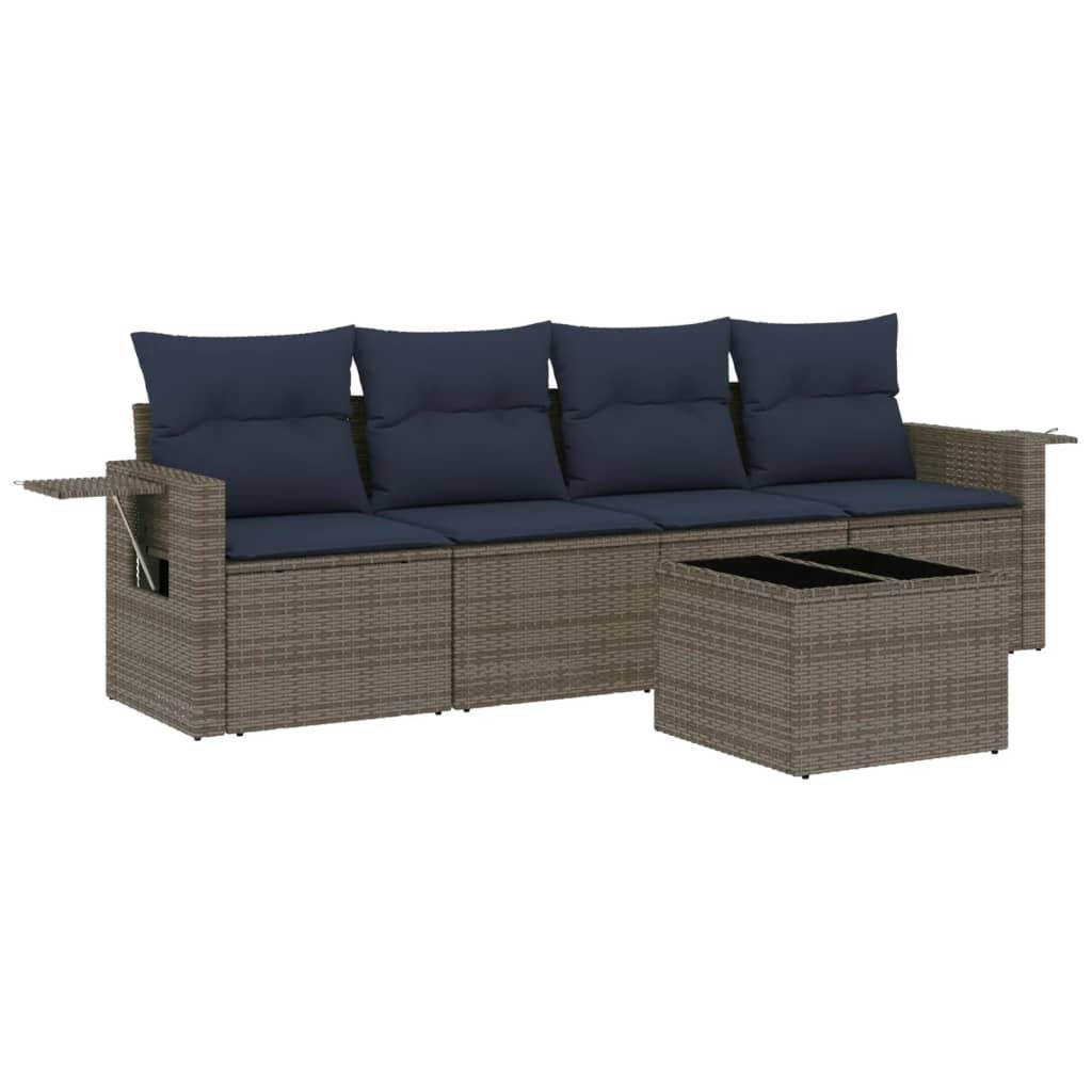 vidaXL 5-teiliges Gartensofa-Set mit Kissen, grau, Polyrattan