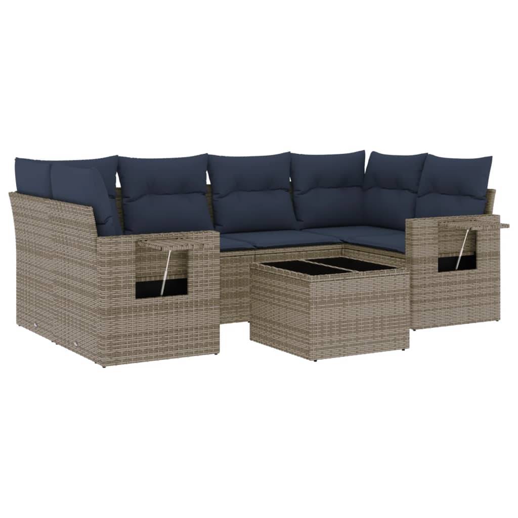 vidaXL 7-teiliges Gartensofa-Set mit Kissen, grau, Polyrattan