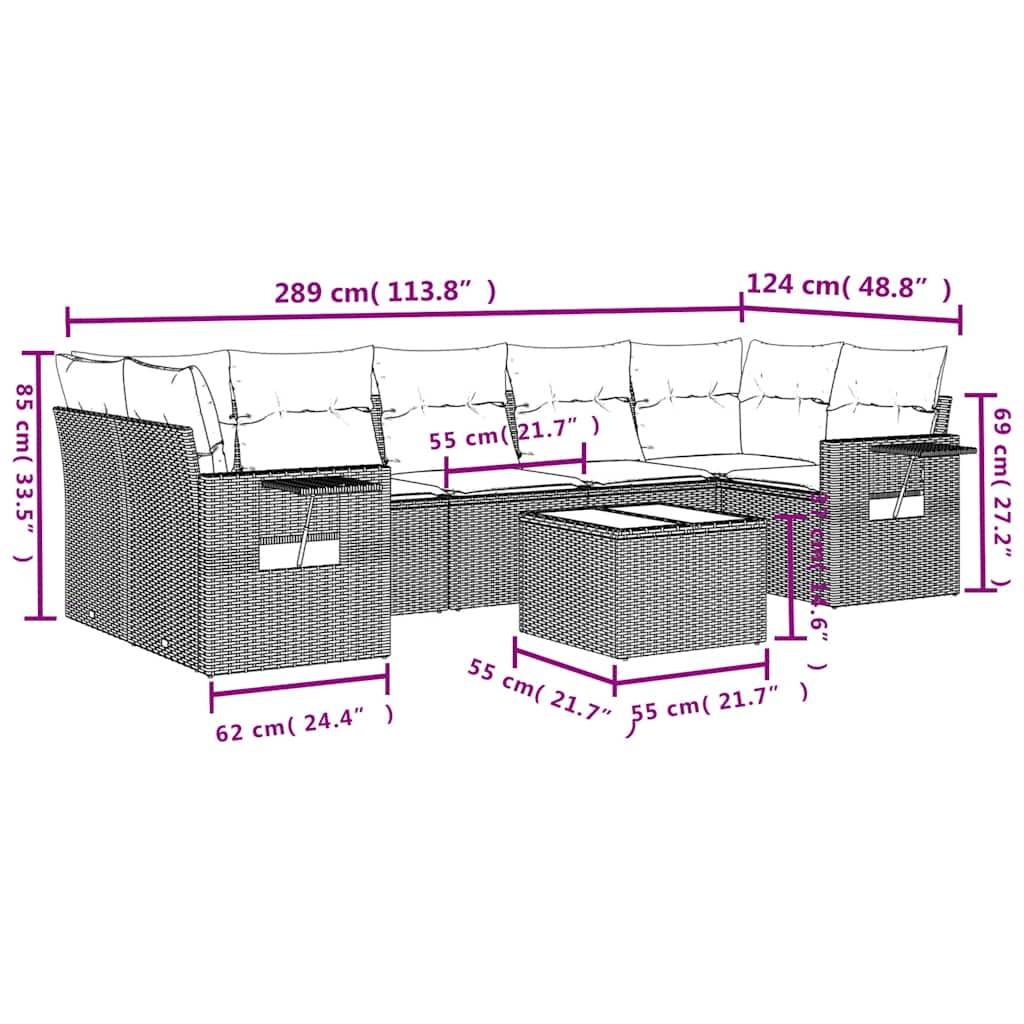vidaXL 8-teiliges Gartensofa-Set mit Kissen, braun, Polyrattan