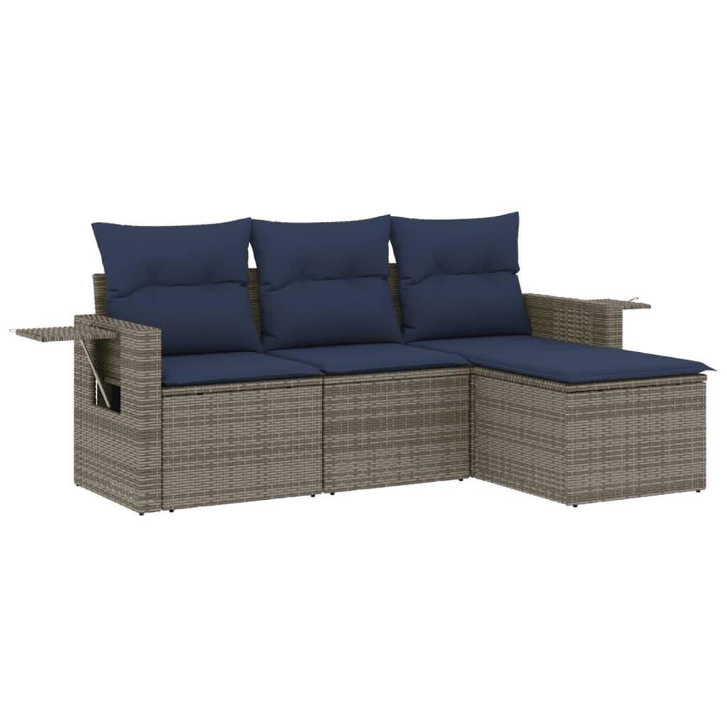 vidaXL 4-teiliges Gartensofa-Set mit Kissen, grau, Polyrattan