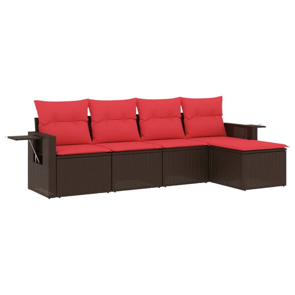 vidaXL 5-teiliges Gartensofa-Set mit Kissen, braun, Polyrattan