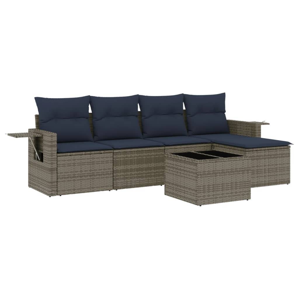 vidaXL 6-teiliges Gartensofa-Set mit Kissen, grau, Polyrattan