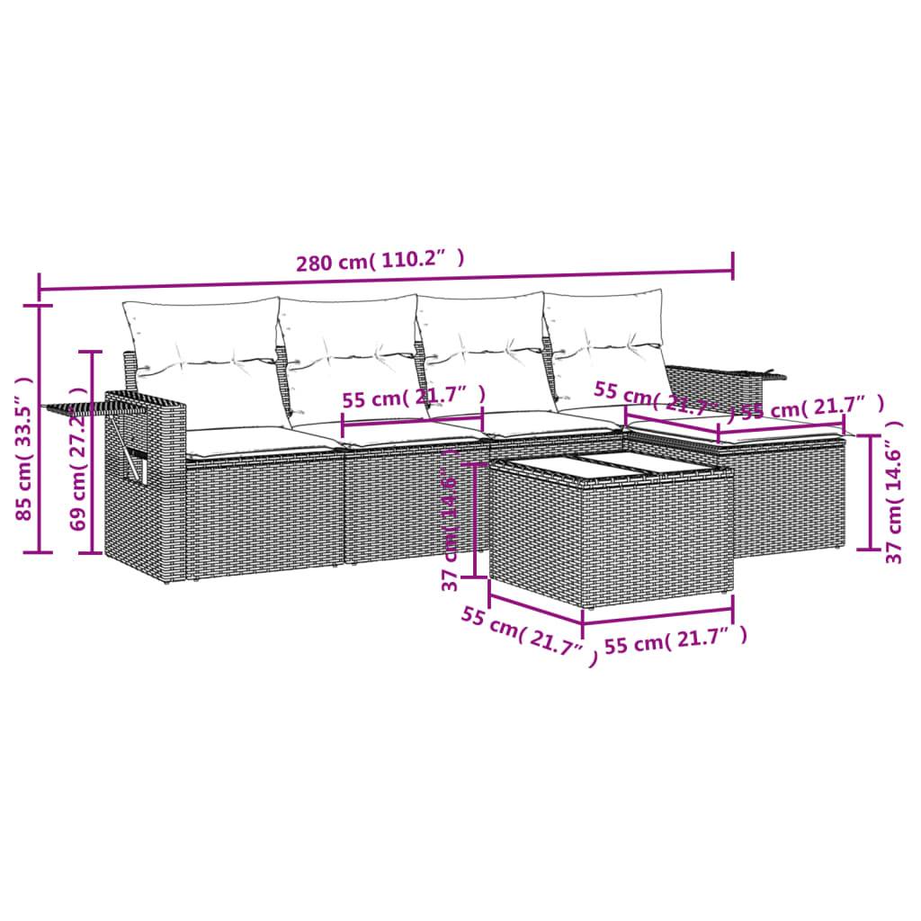 vidaXL 6-teiliges Gartensofa-Set mit Kissen, grau, Polyrattan