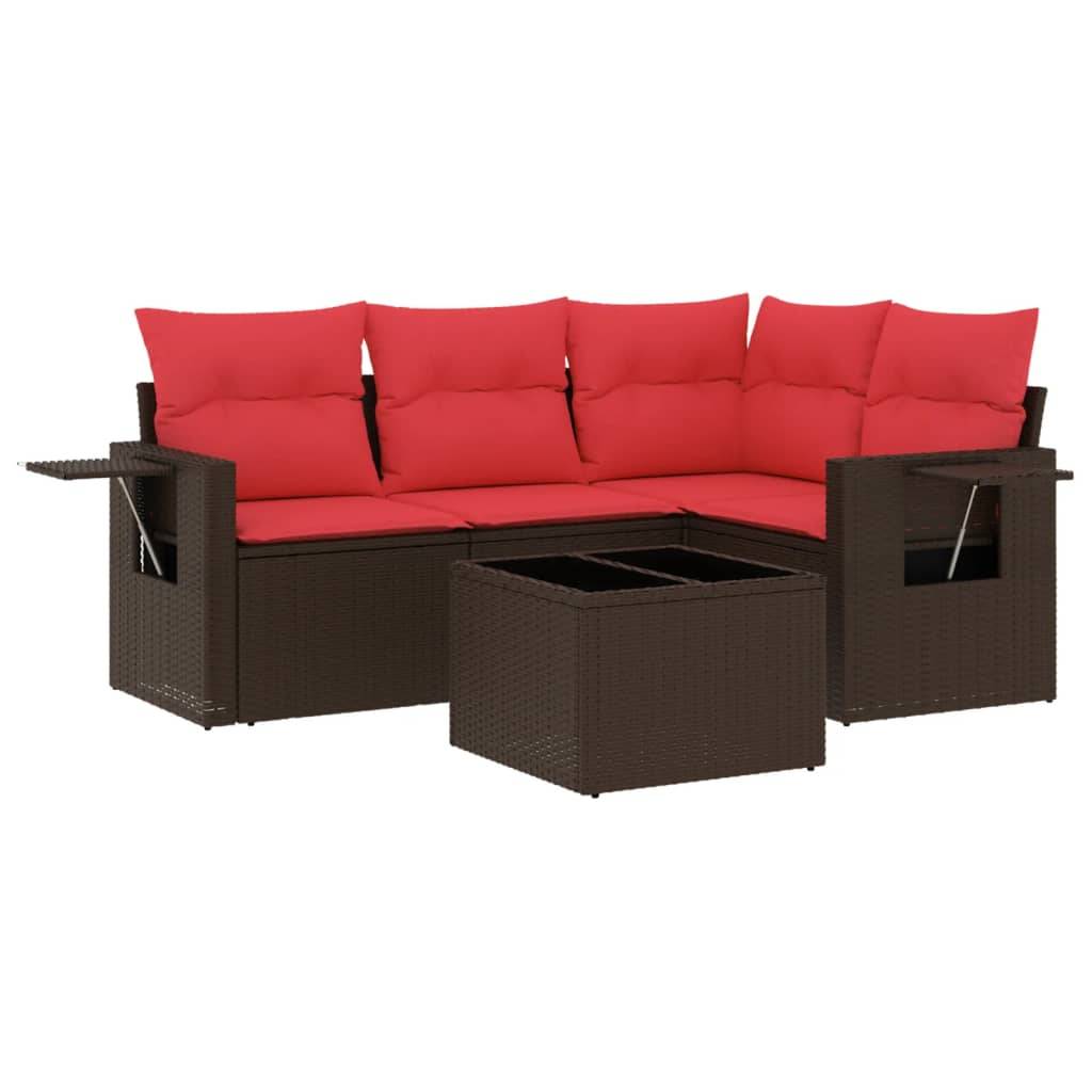 vidaXL 5-teiliges Gartensofa-Set mit Kissen, braun, Polyrattan