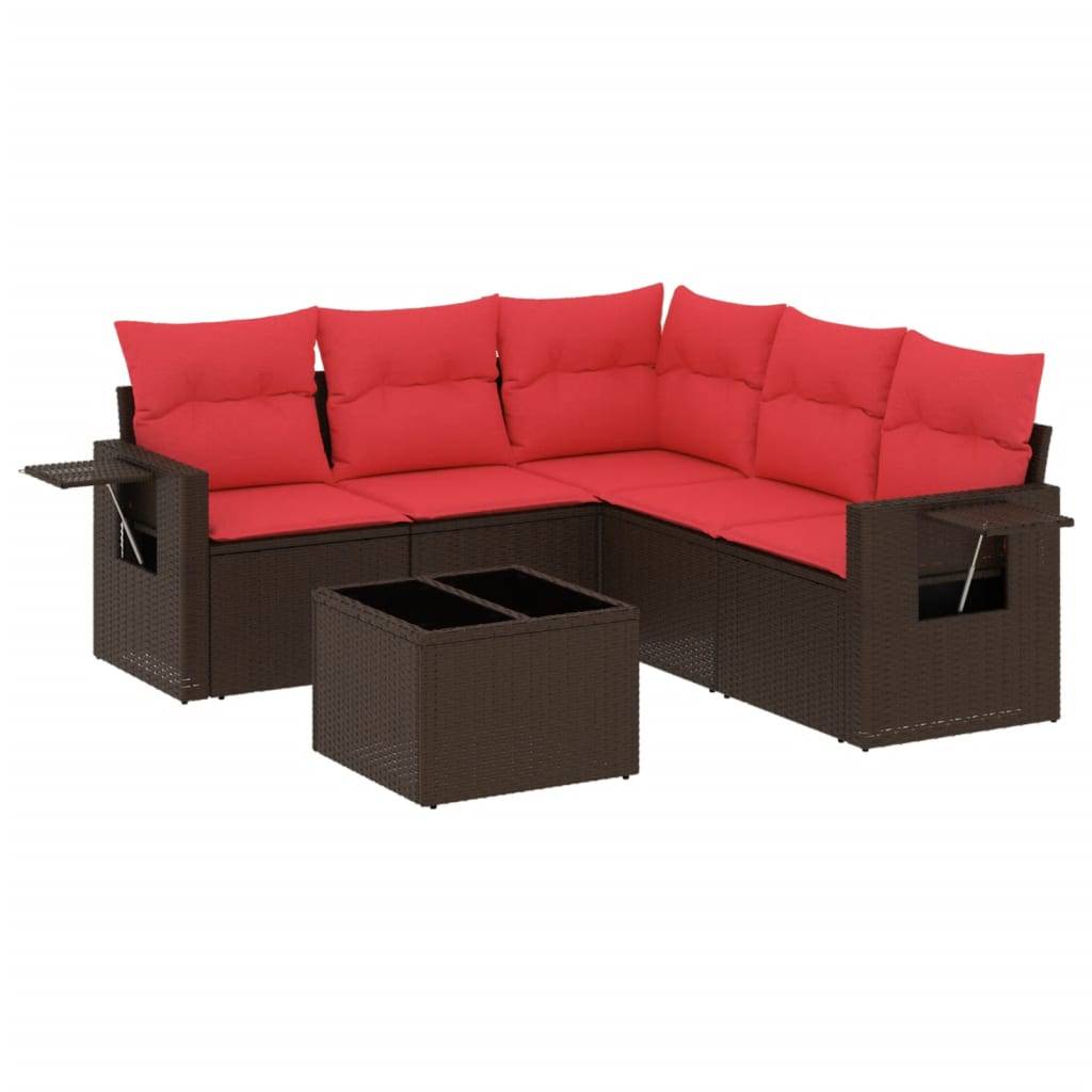 vidaXL 6-teiliges Gartensofa-Set mit Kissen, braun, Polyrattan