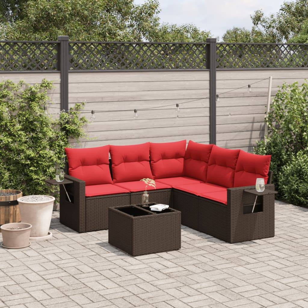 vidaXL 6-teiliges Gartensofa-Set mit Kissen, braun, Polyrattan