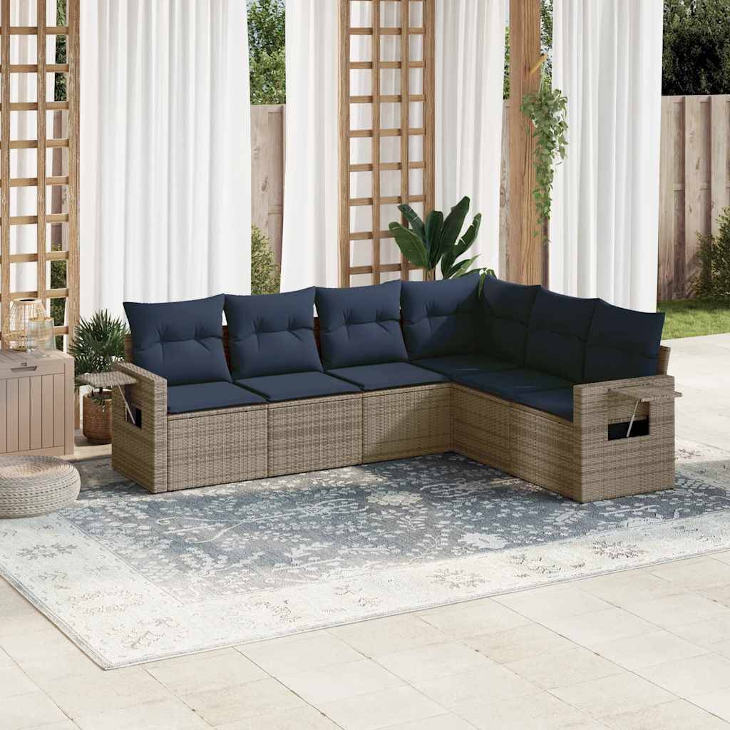 vidaXL 6-teiliges Gartensofa-Set mit Kissen, grau, Polyrattan