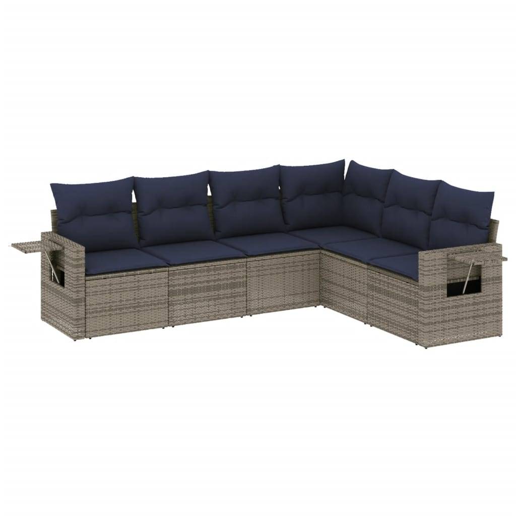 vidaXL 6-teiliges Gartensofa-Set mit Kissen, grau, Polyrattan