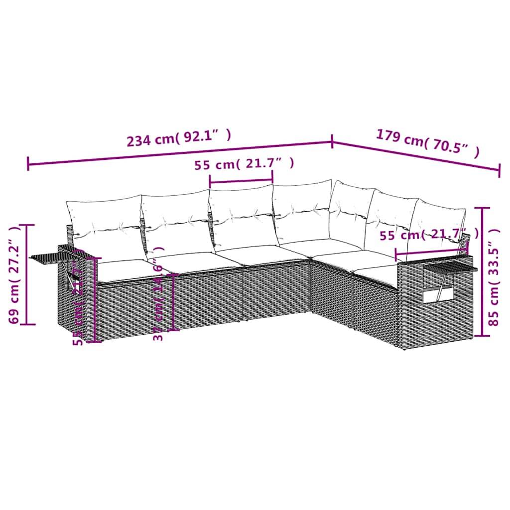 vidaXL 6-teiliges Gartensofa-Set mit Kissen, grau, Polyrattan