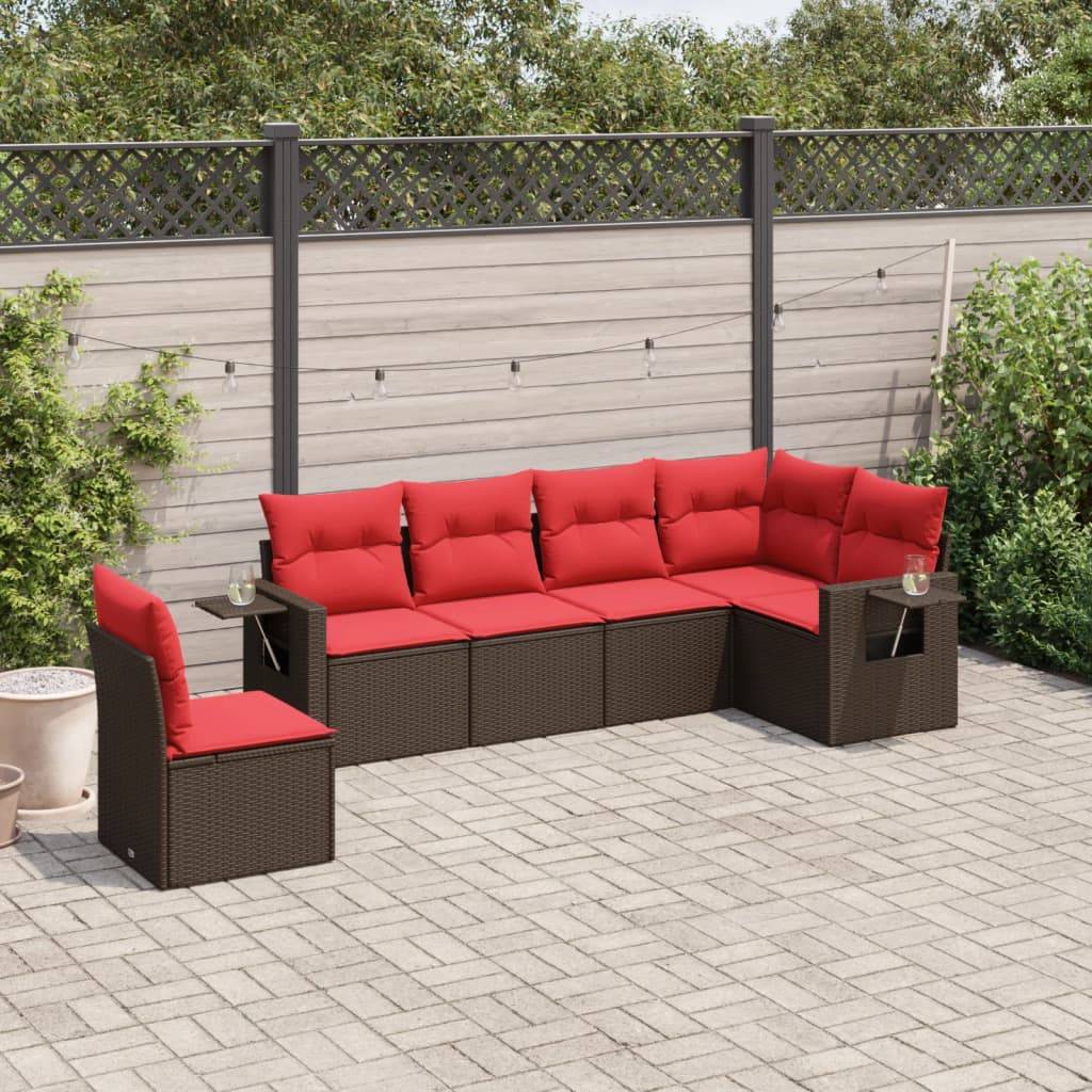 vidaXL 6-teiliges Gartensofa-Set mit Kissen, braun, Polyrattan