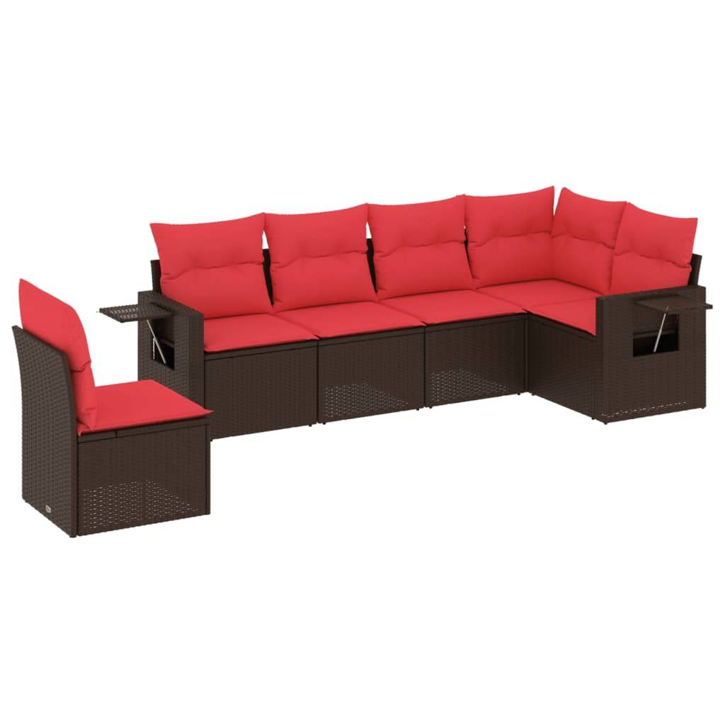 vidaXL 6-teiliges Gartensofa-Set mit Kissen, braun, Polyrattan