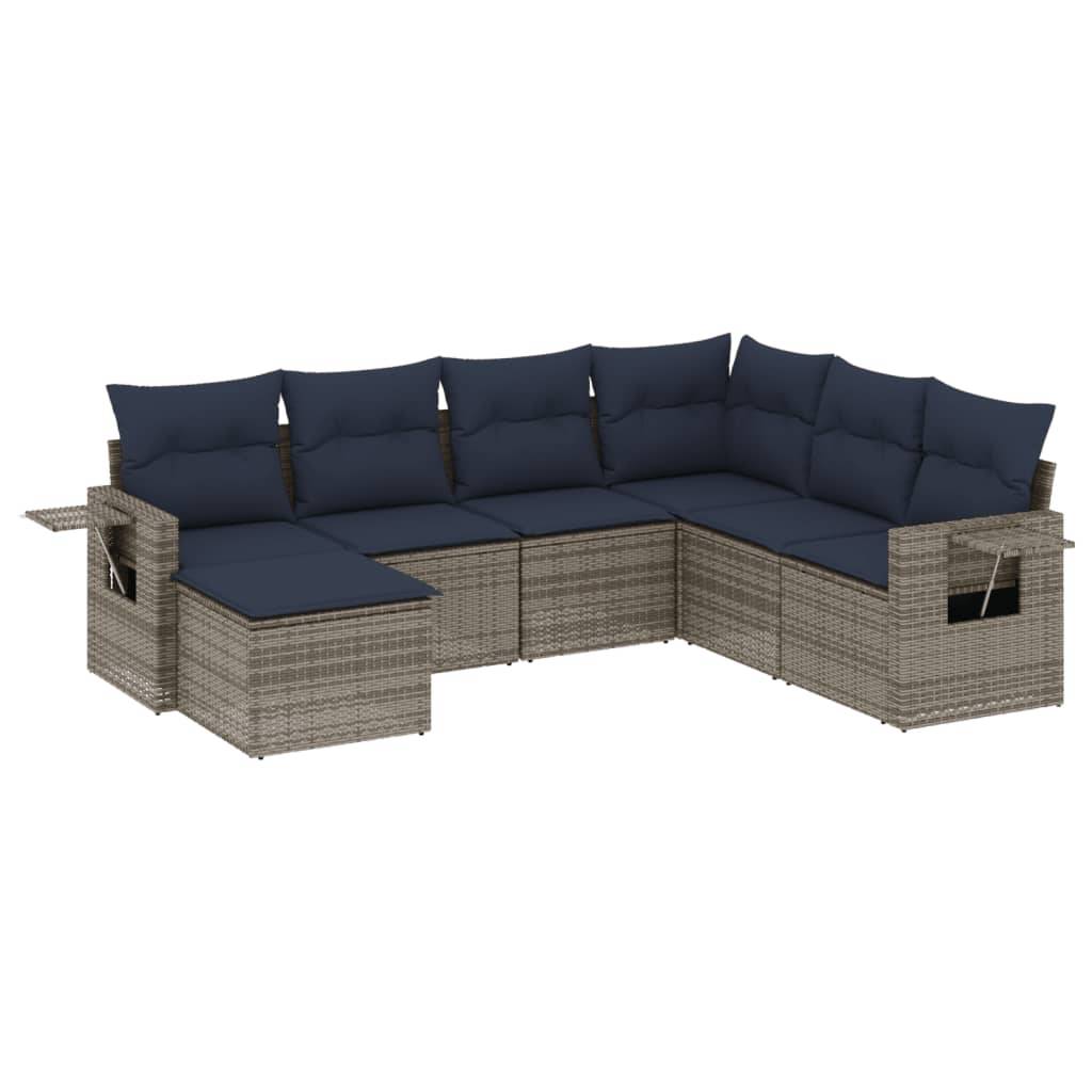 vidaXL 7-teiliges Gartensofa-Set mit Kissen, grau, Polyrattan