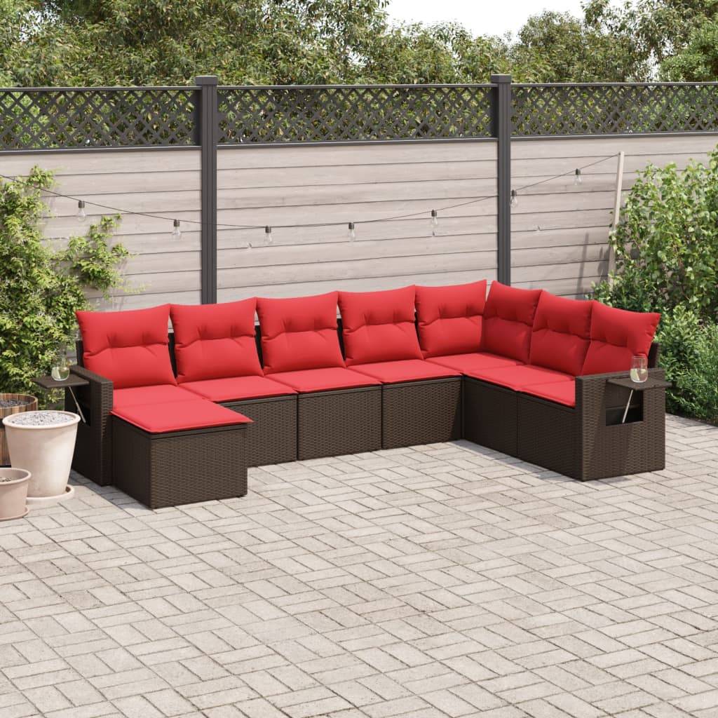 vidaXL 8-teiliges Gartensofa-Set mit Kissen, braun, Polyrattan