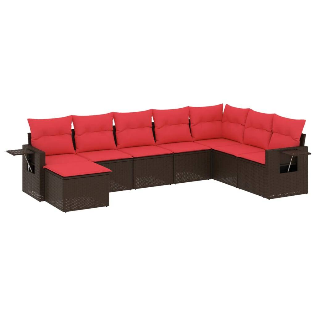 vidaXL 8-teiliges Gartensofa-Set mit Kissen, braun, Polyrattan