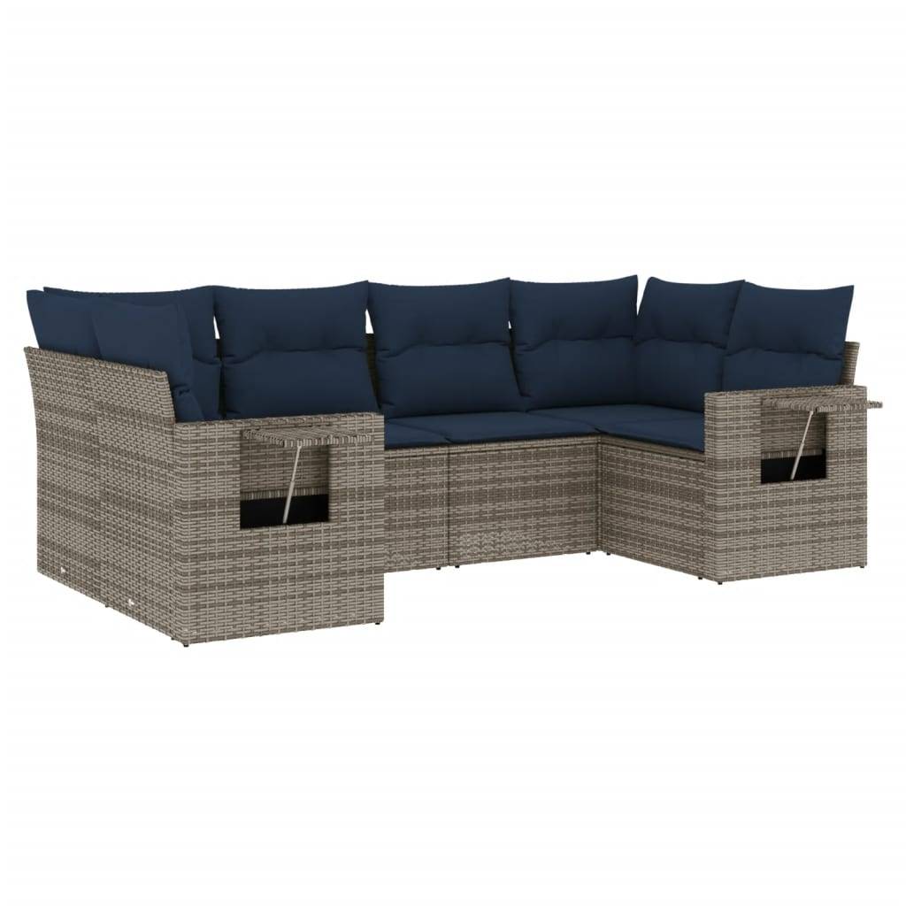 vidaXL 6-teiliges Gartensofa-Set mit Kissen, grau, Polyrattan