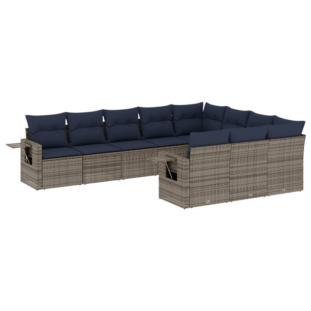 vidaXL 10-teiliges Gartensofa-Set mit Kissen, grau, Polyrattan