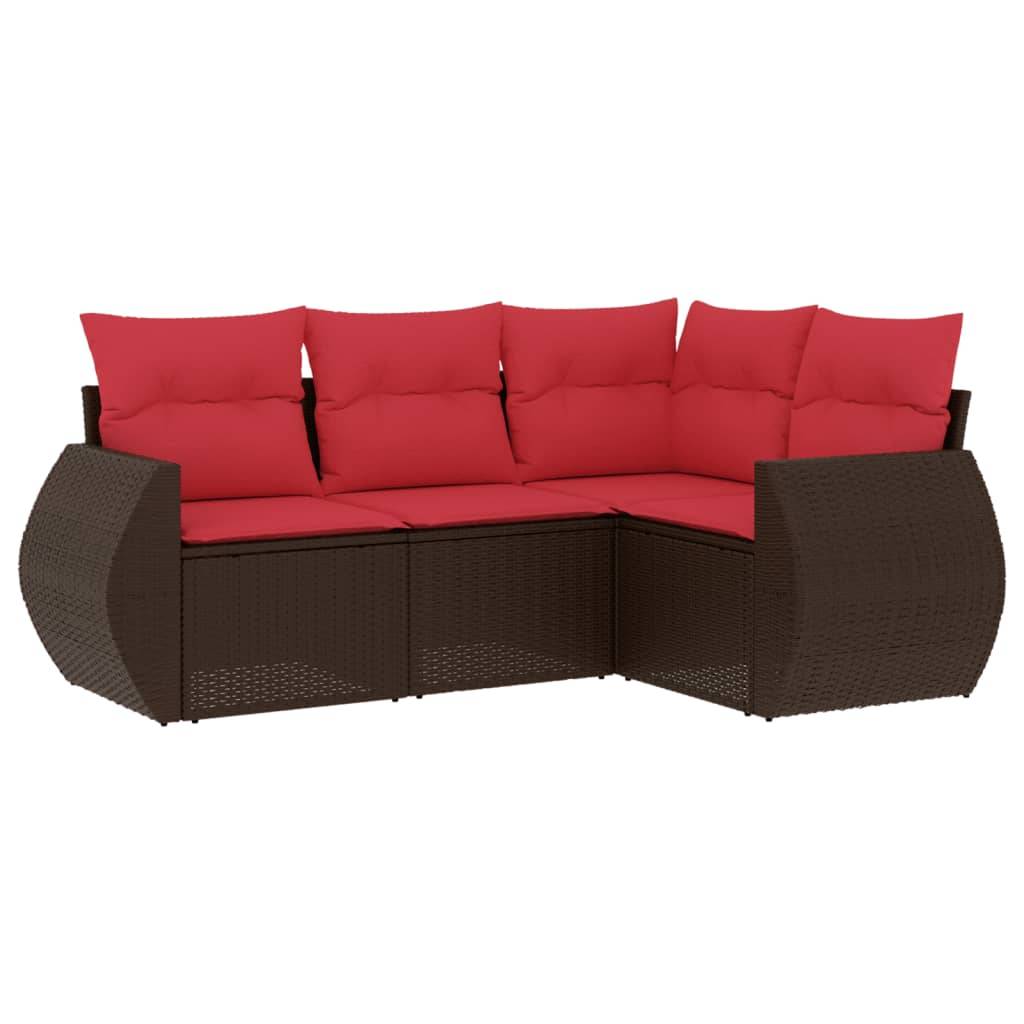vidaXL 4-teiliges Gartensofa-Set mit Kissen, braun, Polyrattan