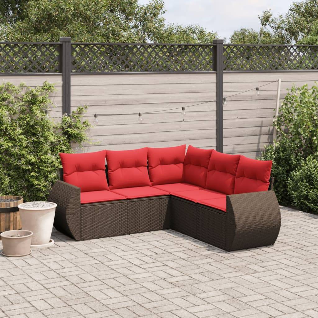 vidaXL 5-teiliges Gartensofa-Set mit Kissen, braun, Polyrattan