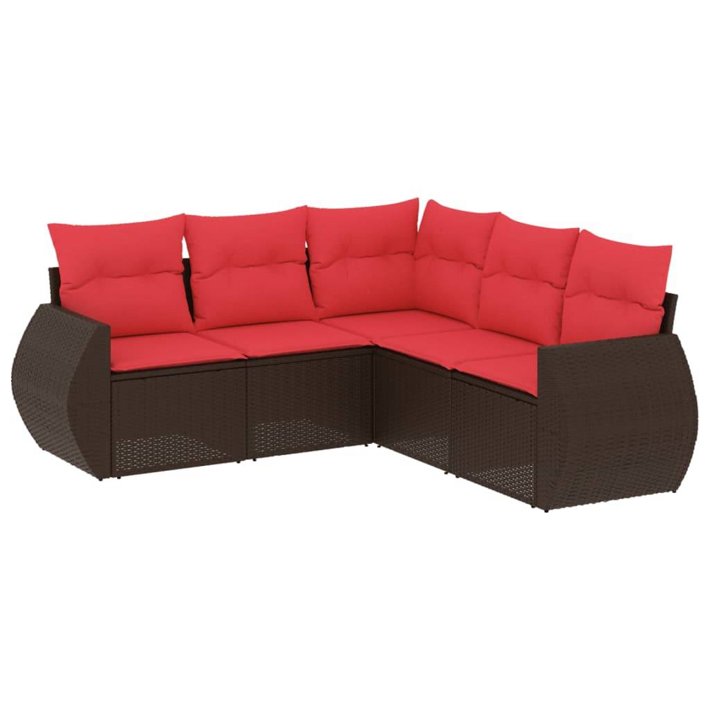 vidaXL 5-teiliges Gartensofa-Set mit Kissen, braun, Polyrattan