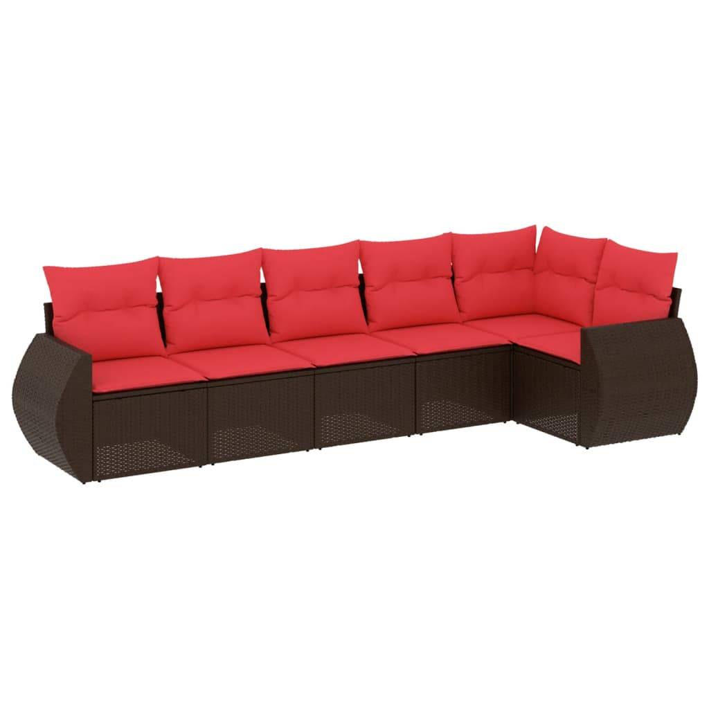 vidaXL 6-teiliges Gartensofa-Set mit Kissen, braun, Polyrattan