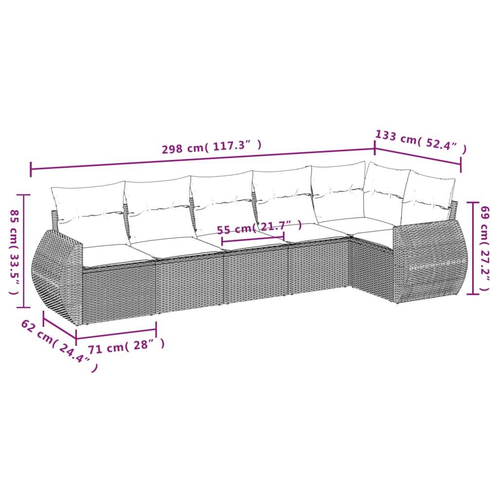 vidaXL 6-teiliges Gartensofa-Set mit Kissen, braun, Polyrattan
