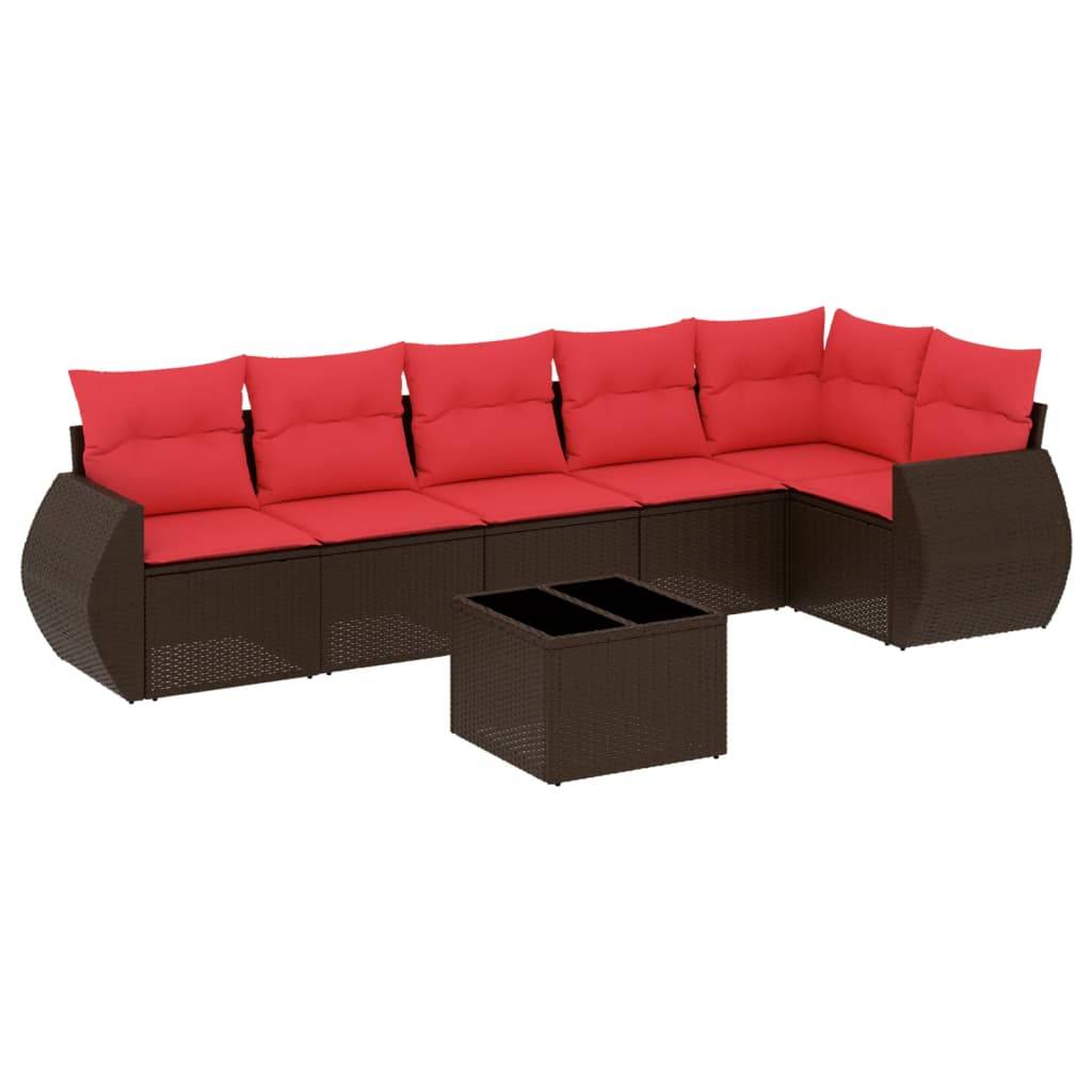 vidaXL 7-teiliges Gartensofa-Set mit Kissen, braun, Polyrattan